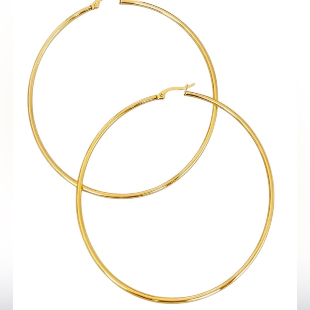 FASHION JEWELRY PLAIN HOOPS EARRINGS STAINLESS STEEL CLASSIC WOMENS GOLD COLOR